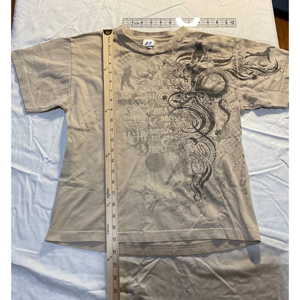 Pro Spirit Graphic‎ Shirt Boys Large 12/14 Beige Graphic Print Short Sleeve